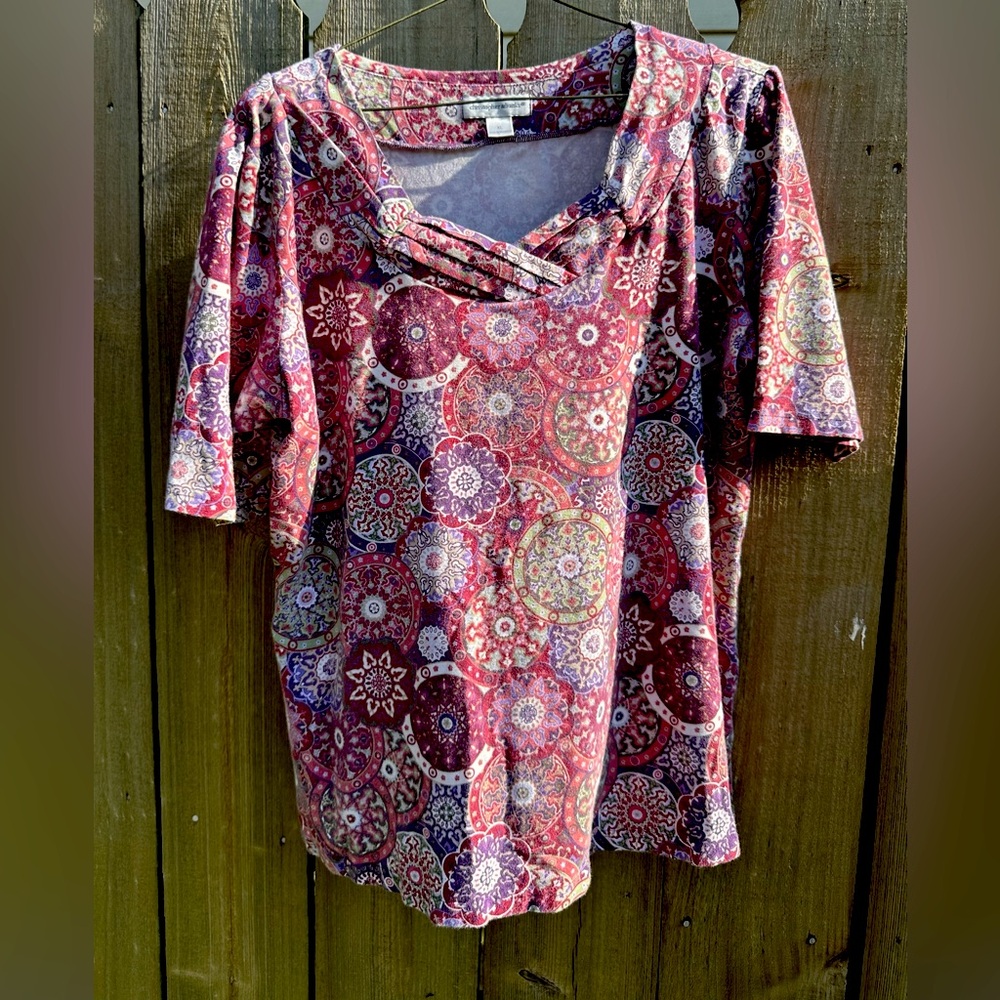 Christopher & Banks women’s stretch knit short sleeve top, modest V-neck, XL